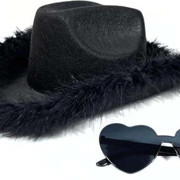 Cowboy Hat Felt with Feathers for Women Black Cowgirl Hat Party Costume Accessor - Picture 6 of 6
